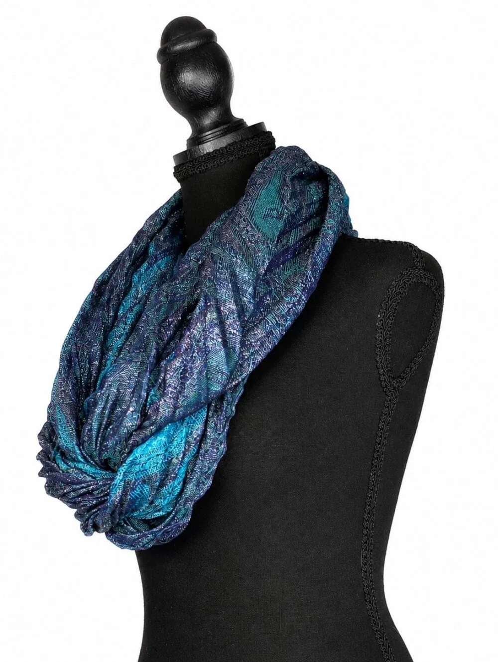 👚 Blue Teal Infinity Scarf Lightweight Textured Loop Neck Wrap Boho Soft Chic